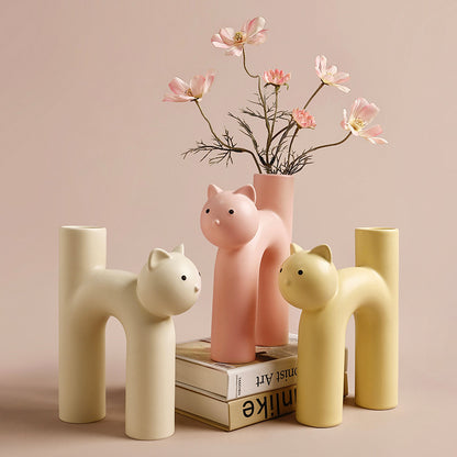 Home Decoration Cute Tube Cat Vase