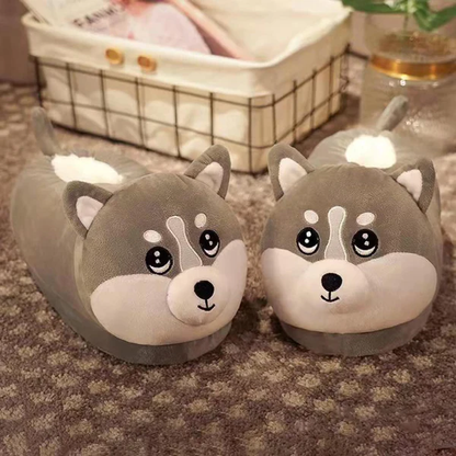 Husky Slippers Plush Lining Non Slip Winter House Slippers (Universal Size)