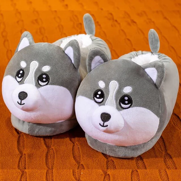 Husky Slippers Plush Lining Non Slip Winter House Slippers (Universal Size)