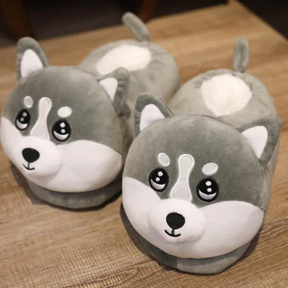 Husky Slippers Plush Lining Non Slip Winter House Slippers (Universal Size)