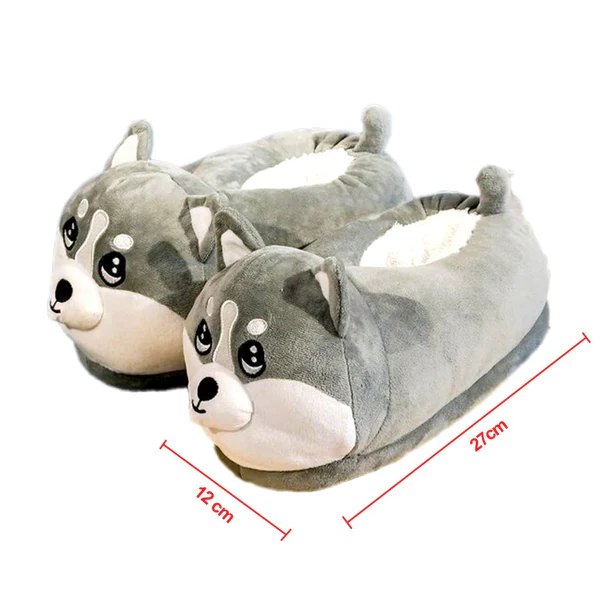 Husky Slippers Plush Lining Non Slip Winter House Slippers (Universal Size)