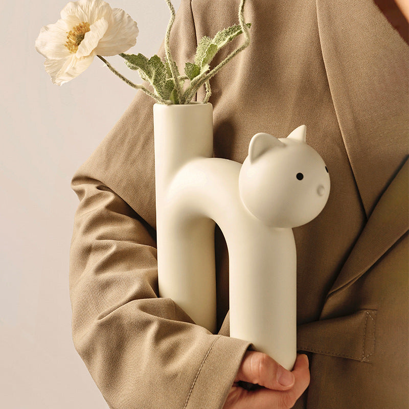 Home Decoration Cute Tube Cat Vase